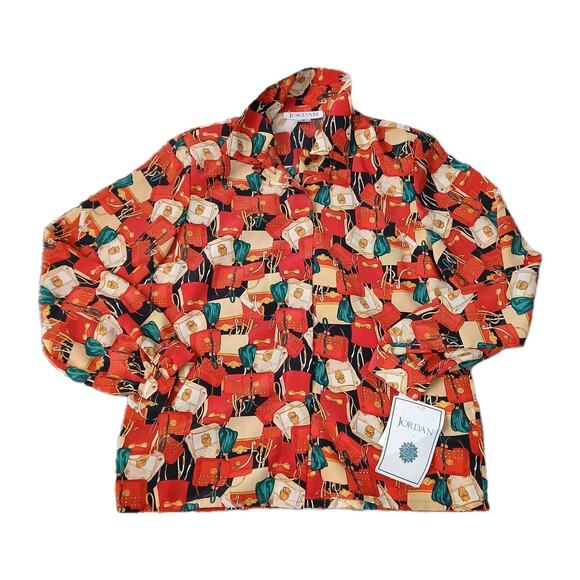 Jordan Tops - VTG Jordan Blouse Sz 10‎ Made in Korea Purse Novelty Print Button Down Shirt 80s